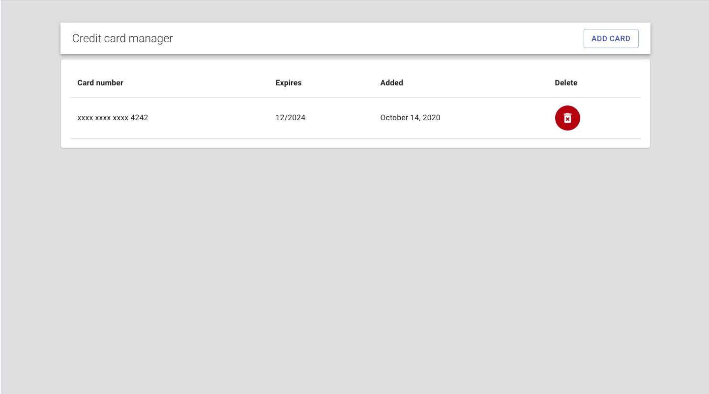 Step 2: reservie payment methods list showing registered cards with delete option