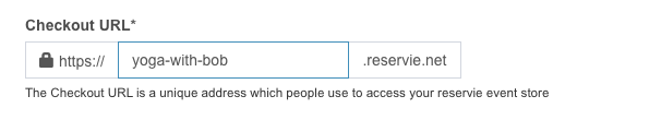 reservie company settings showing the checkout URL and unique address