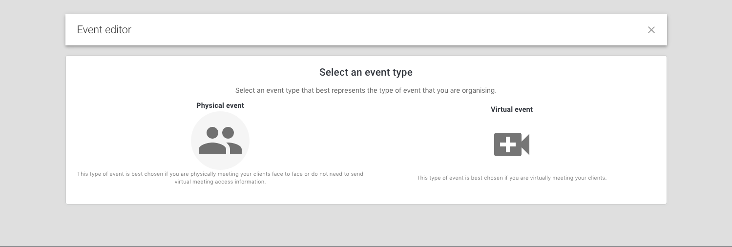 Step 4: reservie event type selection with physical event option