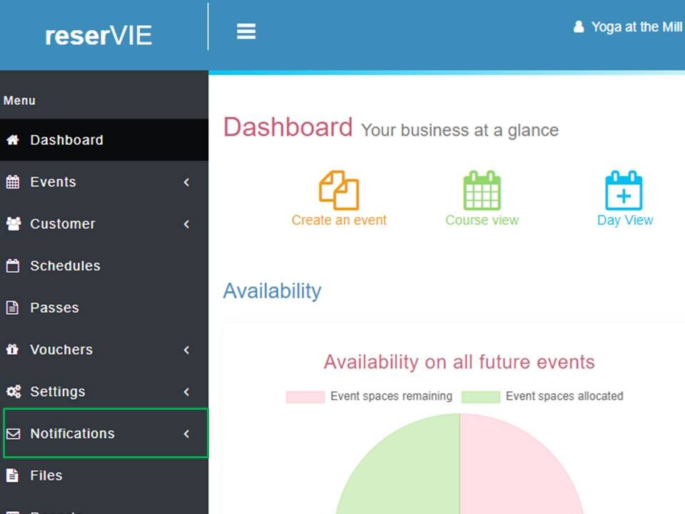 Step 2: reservie notifications menu showing email templates option