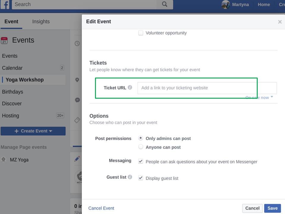 Paste the link to reservie checkout page in the highlighted ‘Ticket URL’ box.