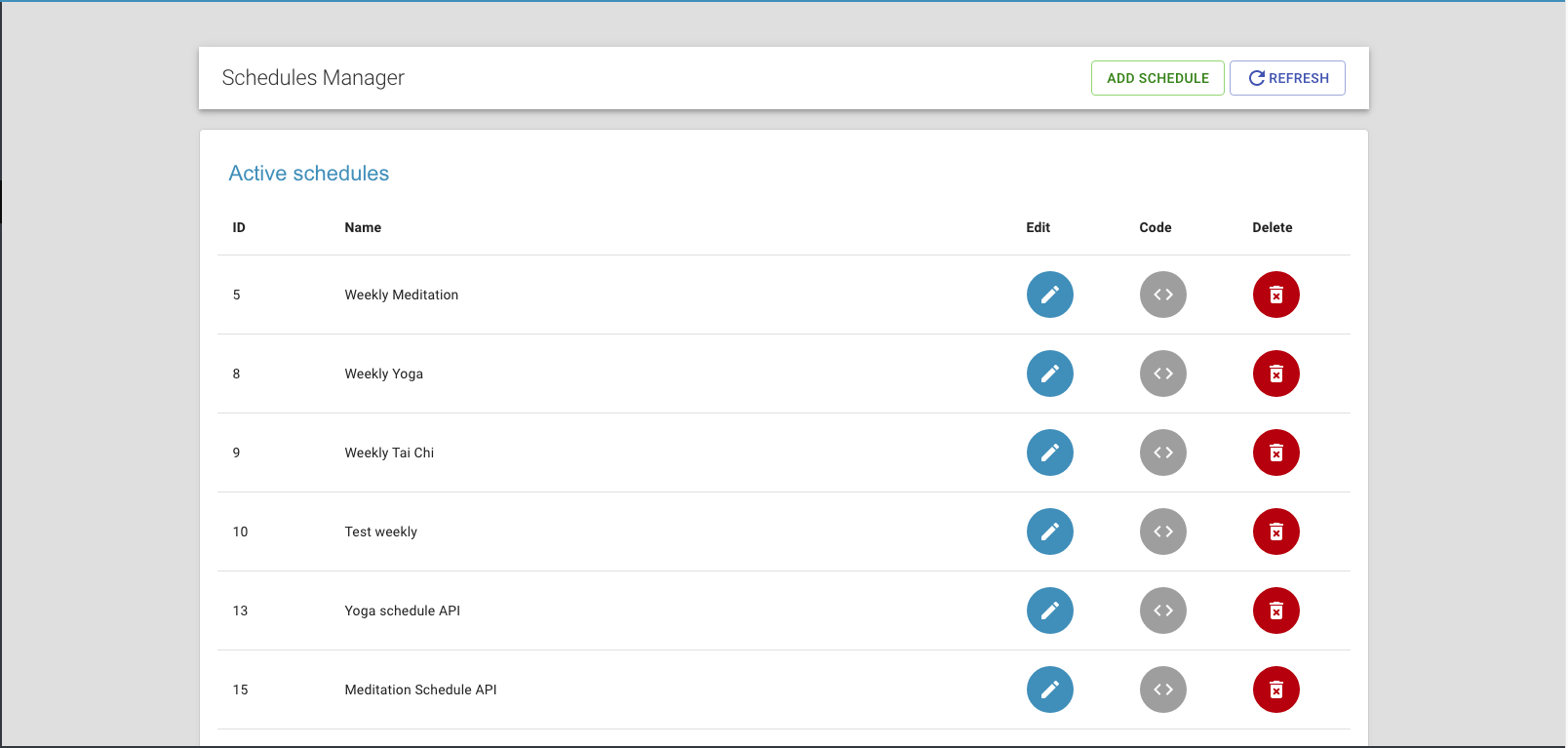Step 2: reservie schedules section showing existing schedules list