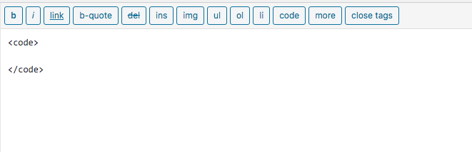 Step 7: wordpress text editor showing code tags added to the page
