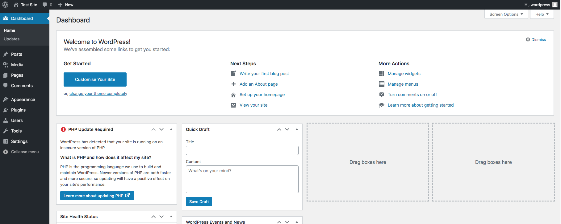 Wordpress admin panel