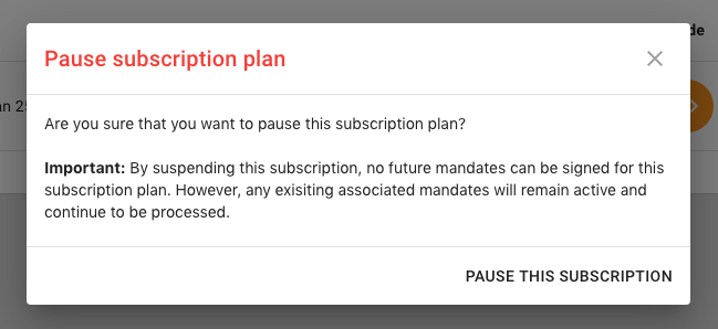 reservie confirmation dialog to pause the subscription plan