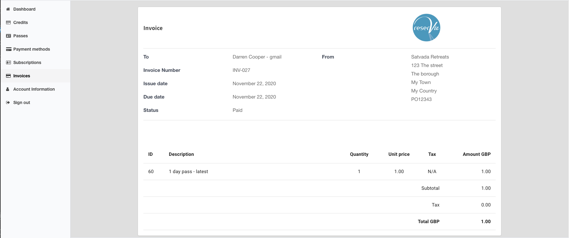 reservie subscriptions manager with delete button to cancel mandate