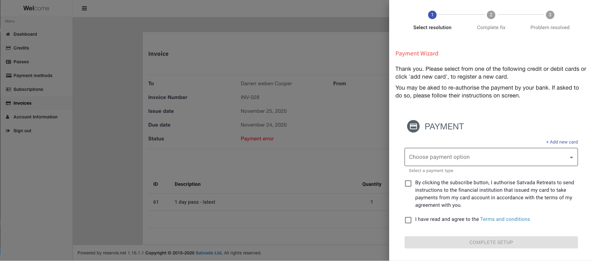 reservie alternative payment method selection with existing cards