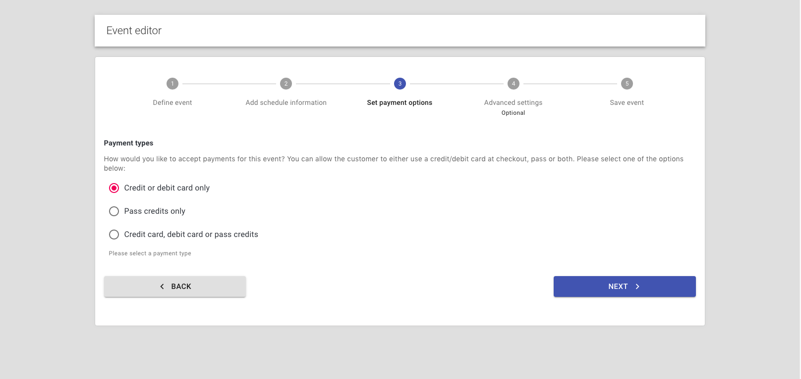 Step 10: reservie payment type options showing card, passes, and combined